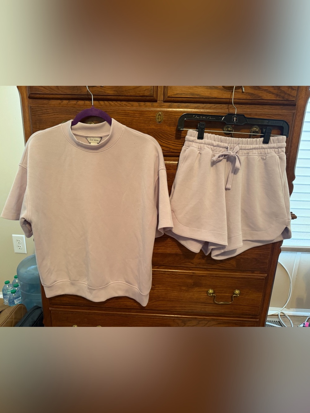 Athleisure Lilac Short-Sleeve Sweatshirt & Drawstring Shorts Set